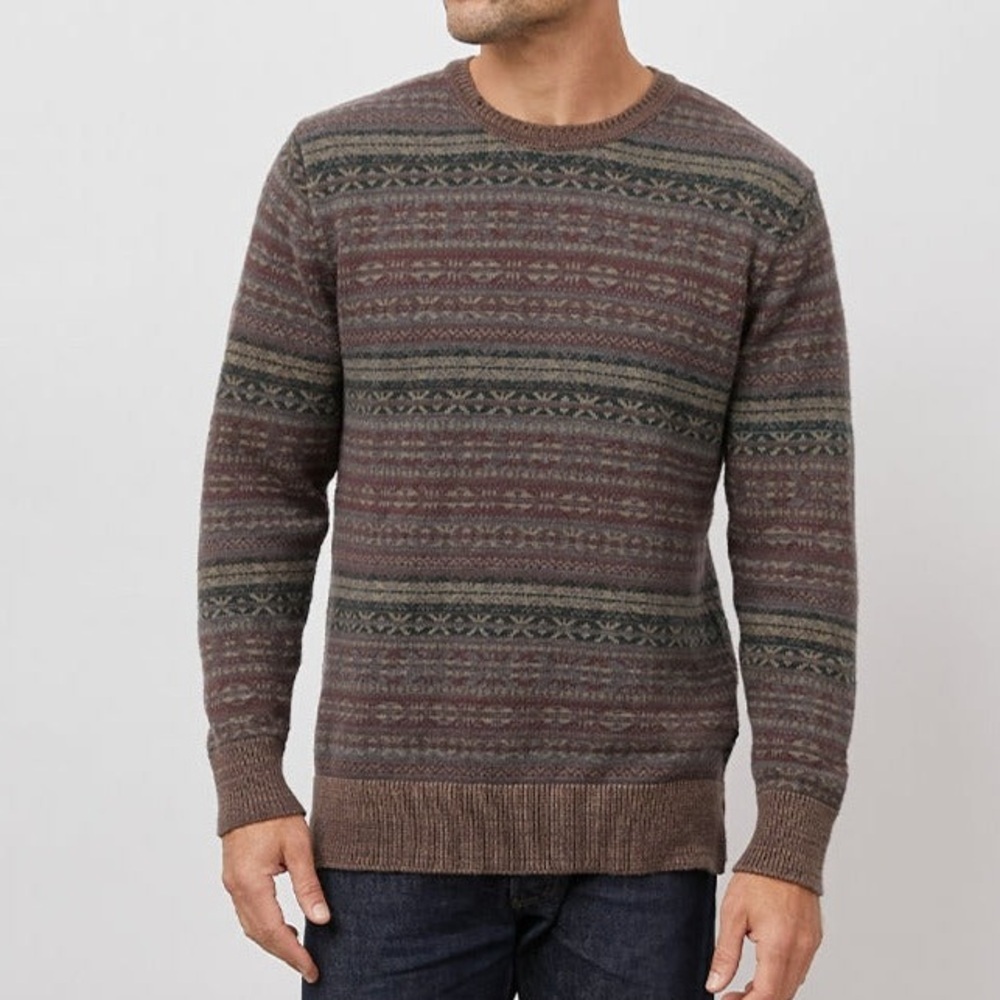 Rails Men’s Cotton Wool Blend Carlisle Fair Isle Sweater in Highland Rust XL